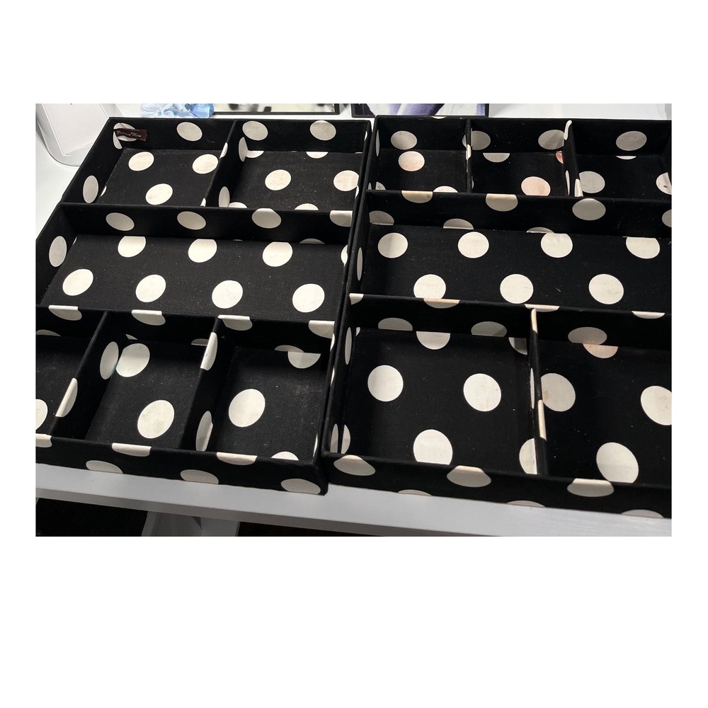 Raymond Waites Polka Dot Fabric Drawer Organizer Trays Black White Set of 2
